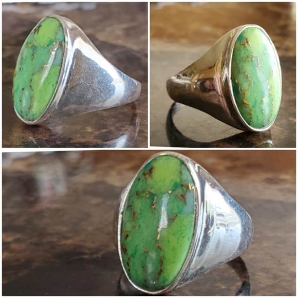 Genuine Copper Green Turquoise Ring Size 7.5 - Picture 6 of 7